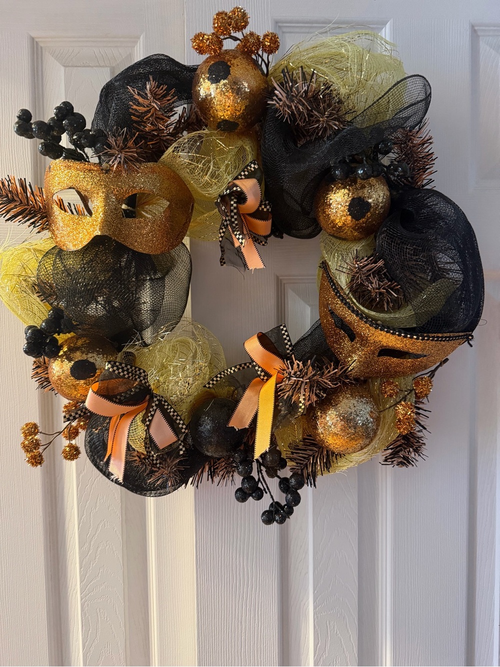 Gold and Black Halloween Masquerade Wreath